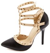 Thumbnail for your product : Charlotte Russe Two-Toned Studded Strappy Pointed Toe Pumps