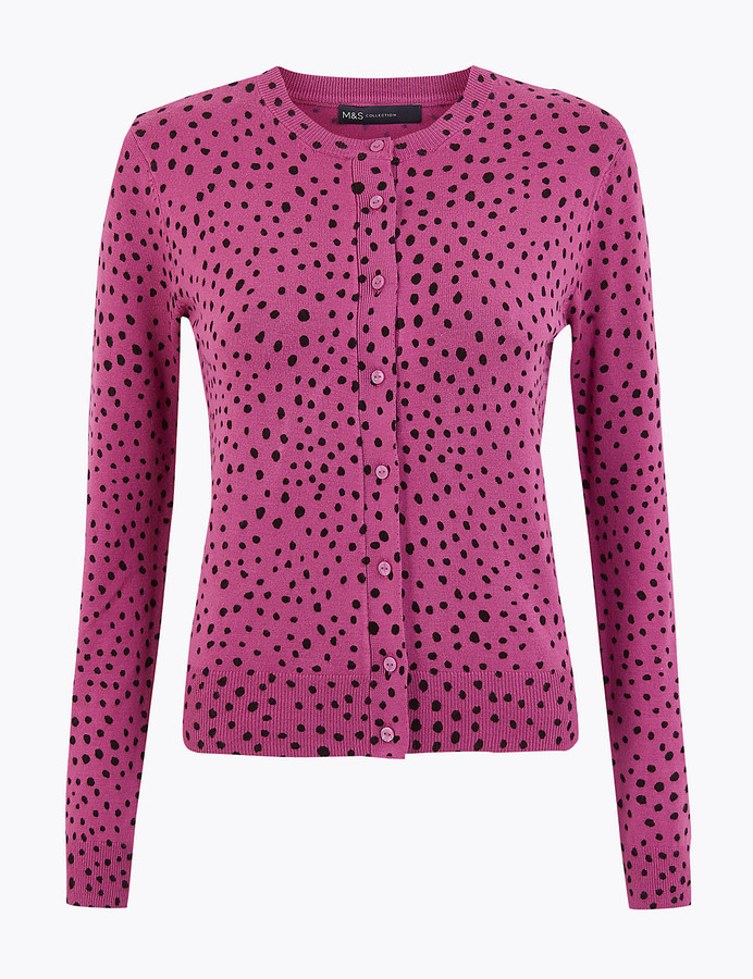 Marks and Spencer Polka Dot Crew Neck Cardigan ShopStyle