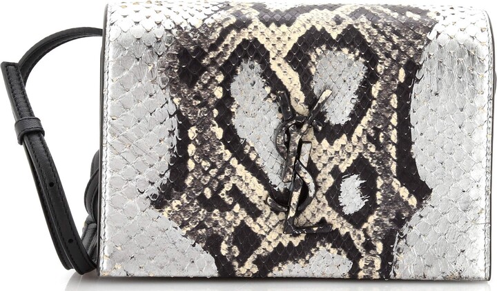 Saint Laurent Monogram Baby Chain Python Crossbody Bag, White/Black