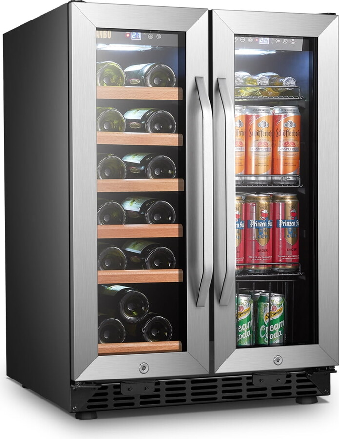 Lanbo 24 inch 18 Bottle 55 Cans Under Counter Dual Zone Wine Cooler Beverage Refrigerator