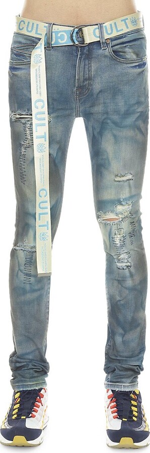 Cult of Individuality Punk Belted Super Skinny Jeans