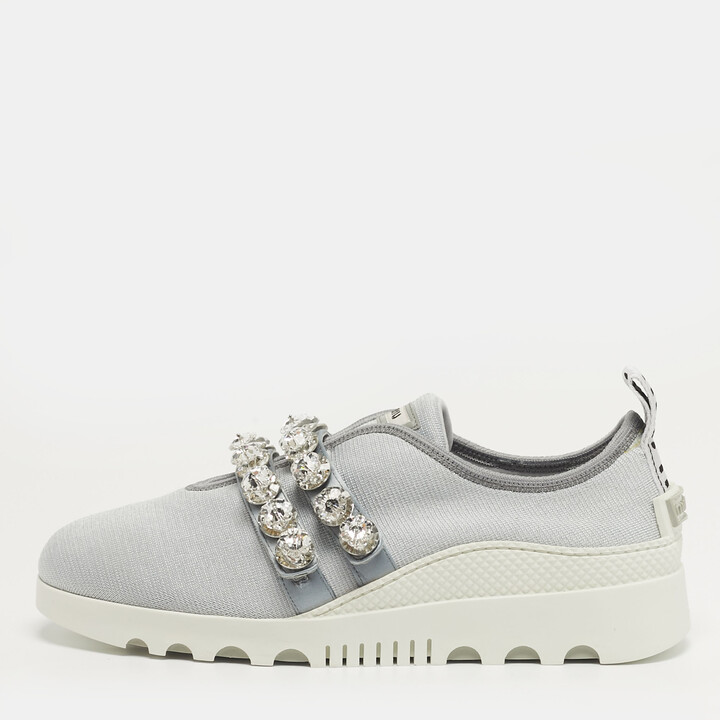 Miu Miu Size 39.5 Blue Mesh Crystal Embellished Lace Up Sneakers