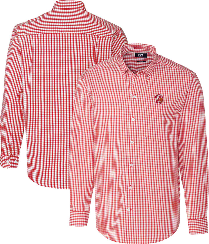 Cutter & Buck Men's Red Tampa Bay Buccaneers Throwback Logo Easy Care Stretch Gingham Long Sleeve Button-Down Shirt