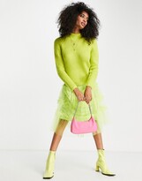 Thumbnail for your product : Amy Lynn tulle midi dress with jumper layering in neon yellow