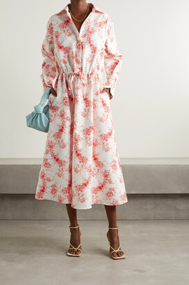 Valentino Floral-print Cotton And Silk-blend Faille Midi Dress - White