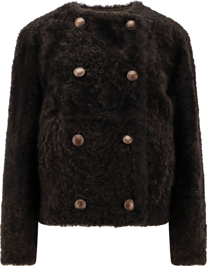 Brunello Cucinelli Reversible Fuzzy Shearling Caban Crop