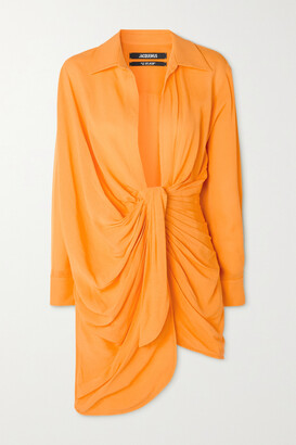 Jacquemus Bahia Draped Knotted Voile Mini Dress - Orange