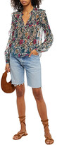 Thumbnail for your product : Veronica Beard Abra ruffled floral-print metallic silk-crepon blouse