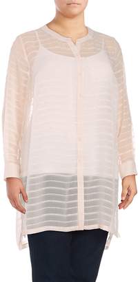 Vince Camuto Vince Camuto, Plus Size Women's Sheer Embroidered Stripe Tunic - Pink, Size 1x (14-16)