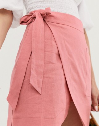 ASOS DESIGN utility linen wrap mini skirt