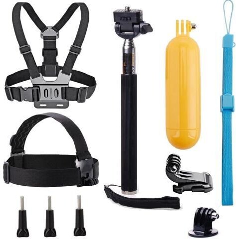 PISKEKAT VVHOOY Universal Action Camera Accessories Bundle Head Chest Strap Mount/Selfie Stick/Floating Hand Grip Compatible with Dragon Touch/AKASO EK7000...