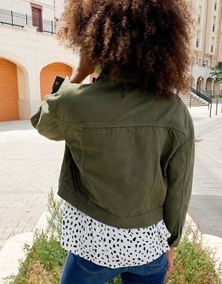 Brave Soul Frederique twill jacket with pocket detail in khaki