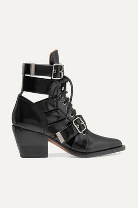 Chloé Rylee Cutout Glossed-leather Ankle Boots - Black