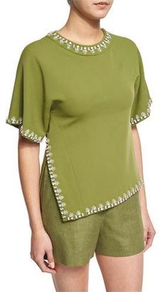 Tory Burch Embellished Short-Sleeve Cady Top, Hills