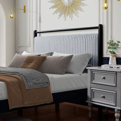 Latitude Run Sturdy Wood Bed Frame With Plush Headboard For All Bedroom Styles