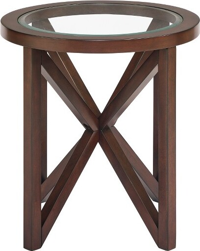 TiramisuBestModernRoundCoffeeTable,TransparentTemperedGlassTopwithSolidWoodBaseforHome&Study,Cherry