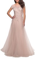 Thumbnail for your product : La Femme Cap-Sleeve Tulle A-Line Gown