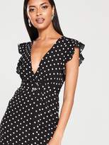 Thumbnail for your product : AX Paris Polka Dot Ruffle Dress -Black