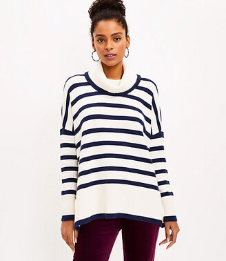 LOFT Striped Turtleneck Poncho Sweater