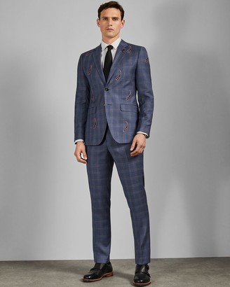 Ted Baker Embroidered Check Wool Suit Jacket