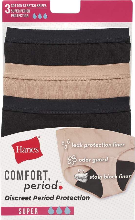 Hanes Womens Period Underwear 3-Pack, Comfort, Period Super Leak Protection Period Panties for Women