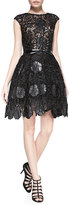Thumbnail for your product : Jovani Lace Cocktail Dress w/ Leather Bow Belt
