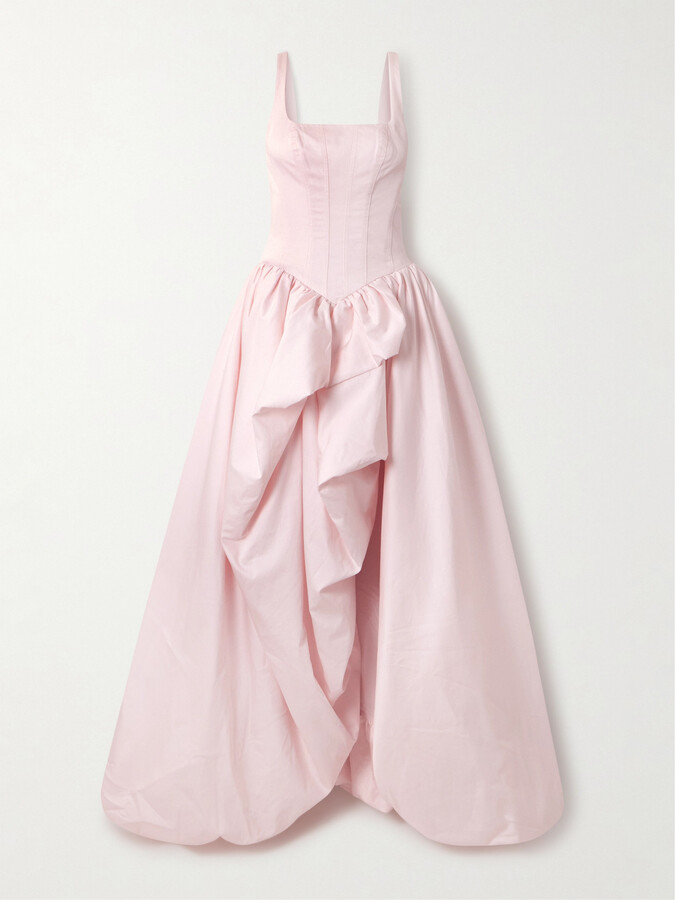 Aje Alani Asymmetric Ruffled Pleated Cotton-twill Gown - Pink