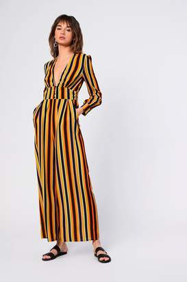 Glamorous Womens **Striped Button Front Jumpsuit By Tall - Multi