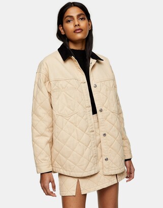 Topshop quilted denim jacket in ecru - ShopStyle