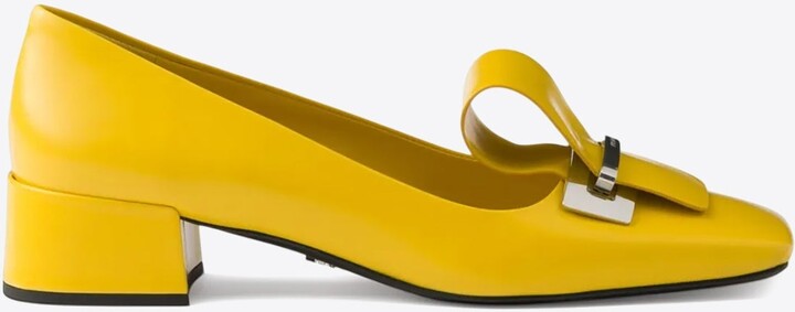 Prada 35 Brushed Leather Architectural Pumps