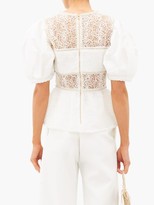 Thumbnail for your product : Self-Portrait Crystal And Beaded Puff-sleeve Peplum-hem Top - Ivory