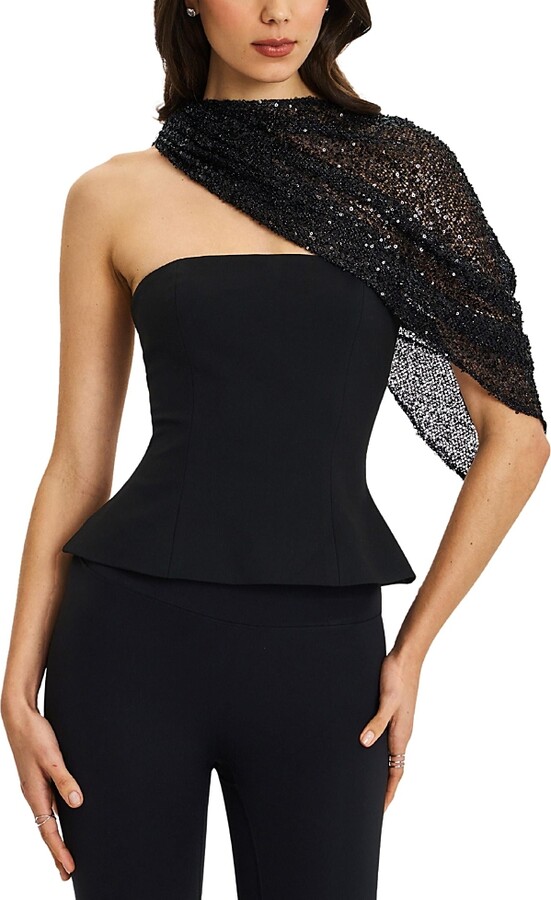Miss Circle Quinette Peplum Top with Beaded Asymmetrical Cape