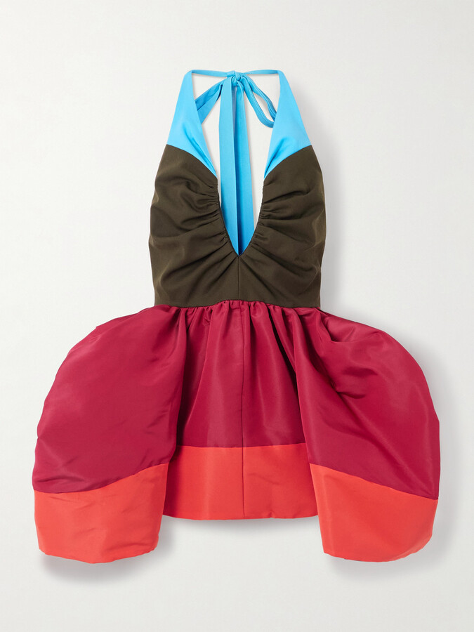 Christopher John Rogers Halterneck Silk And Cotton-blend Twill Top - Red