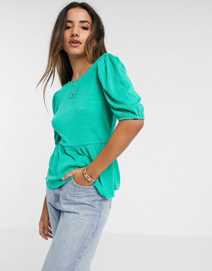 Vero Moda peplum top with lace back in mint green - ShopStyle