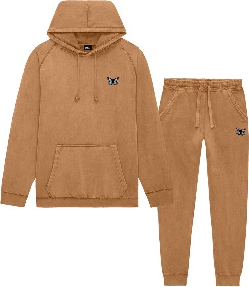 DalixButterflyEmbroideryWashedSweatsuitSetHoodieJoggerSoftFleeceRelaxedFitLoungeWomensinCamel3XLXXX-Large