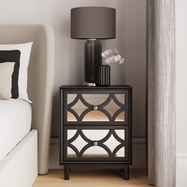 Dunelm Delphi 2 Drawer Bedside Table, Mirrored Black ShopStyle Bedroom