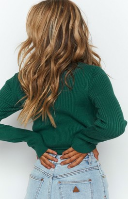 Beginning Boutique Twisted Heart Wrap Knit Top Emerald