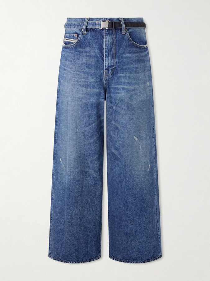 + BEYONDEXX Wide-Leg Belted Distressed Jeans