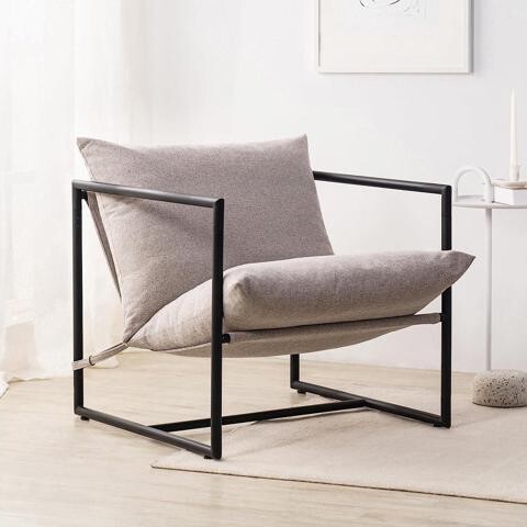 kolitt ZINUS Aidan Sling Accent Chair / Metal Framed Armchair with Shredded Foam Cushioning, Oatmeal, Welcome to consult