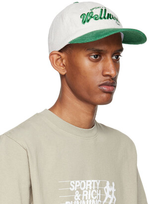 Sporty & Rich Off-White & Green Corduroy Wellness Club Cap - ShopStyle Hats
