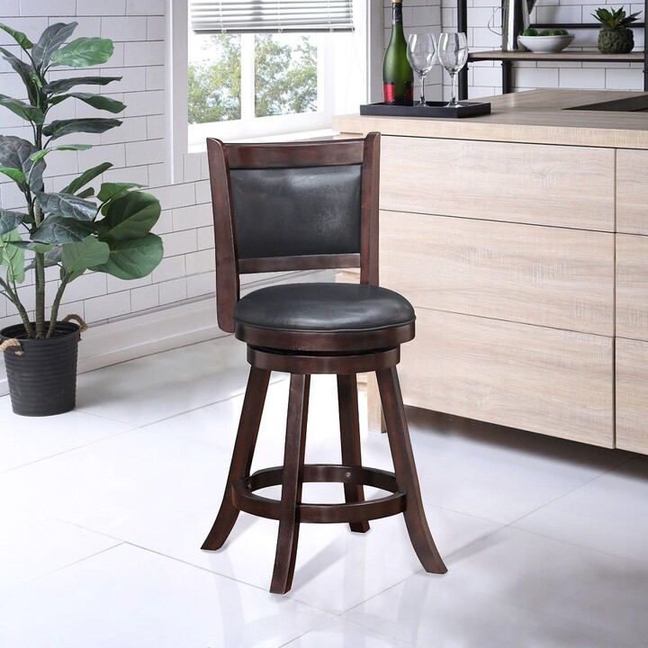 Global Pronex Rhea 24" Full Back Wood Swivel Counter Stool, Merlot