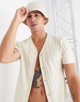 Thumbnail for your product : ASOS DESIGN muscle fit jersey baseball shirt in beige