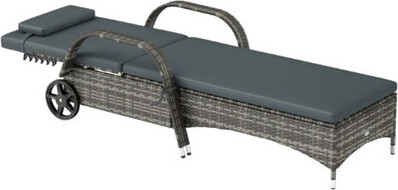 Latitude Run Adjustable Backrest Rattan Pool Lounge ChairOutdoor Chaise Lounge with Wheels Cushion & Headrest