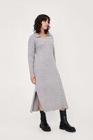 Thumbnail for your product : Nasty Gal Womens Collar Knitted Ribbed Midi Jumper Dress - Grey - 12