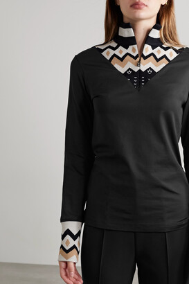 Bogner Allegra Intarsia-knit And Jersey Turtleneck Top - Black