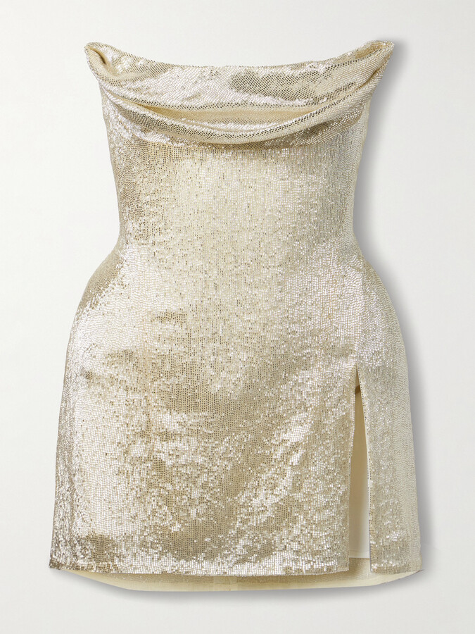 Wiederhoeft - Ivy Draped Strapless Beaded Tulle Mini Dress - Silver