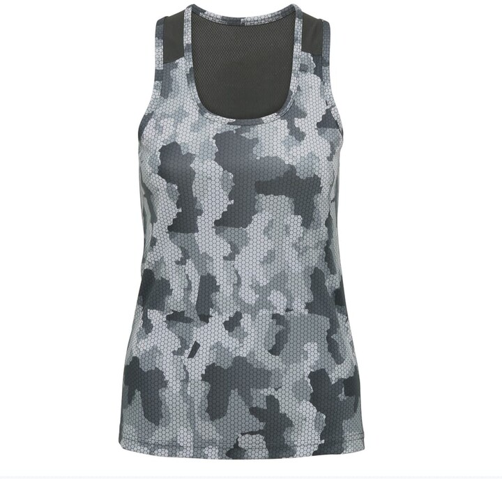 #STRONG NOT SKINNY design on a ladies sports Tri-Dri racerback vest top in Grey