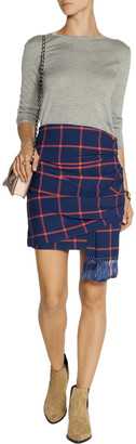 Thakoon Plaid wrap-effect stretch-twill skirt