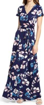 Eliza J Floral V-Neck Stretch Knit Maxi Dress
