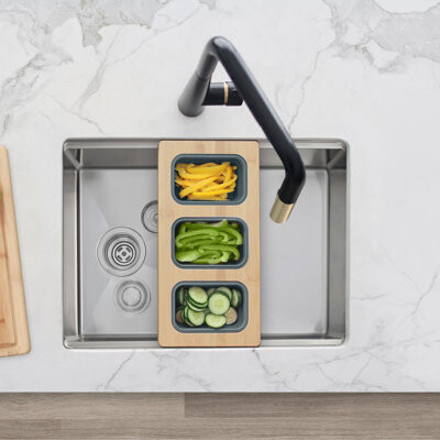 Azuni Kitchen Sink Bamboo Serving Board Set With 3 Collapsible Containers